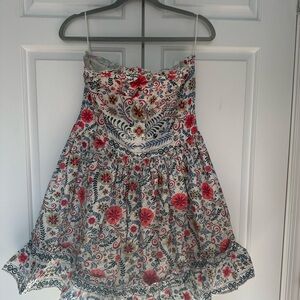 Strapless Floral Dress with Red and Blue Accents